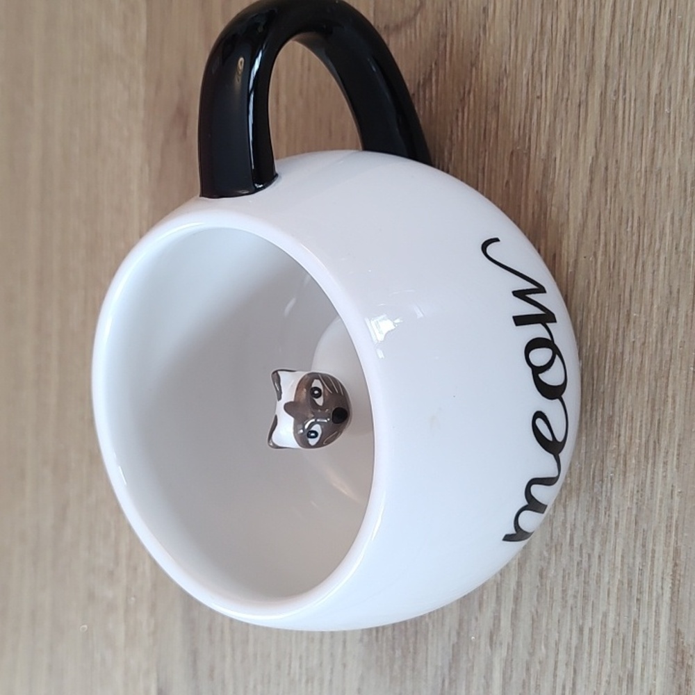 "MEOW" Surprise Cat Mug By World Market White And Black
